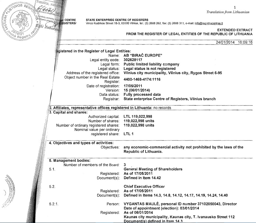 Rjesenje suda o promjeni uprave Birac Europe