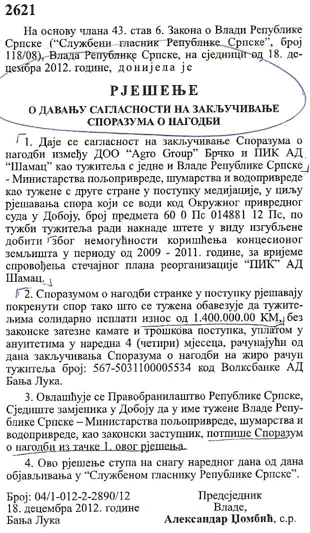 Saglasnost za nagodbu