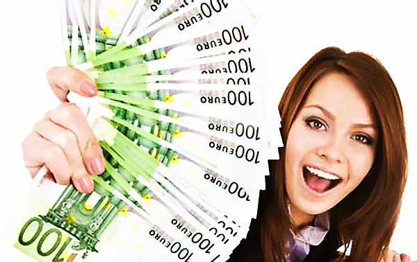 Businesswomen with group of money and laptop.