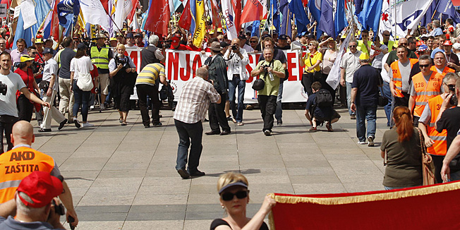 Zagreb,01.05.2013  - Sindikalni prosvijed povodom Praznika rada na Trgu Bana Jelacica
